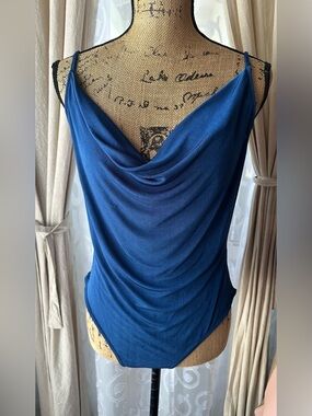 And Now This Women's Sleeveless Cowl Neck Bodysuit Blue Size NWT MSRP $24